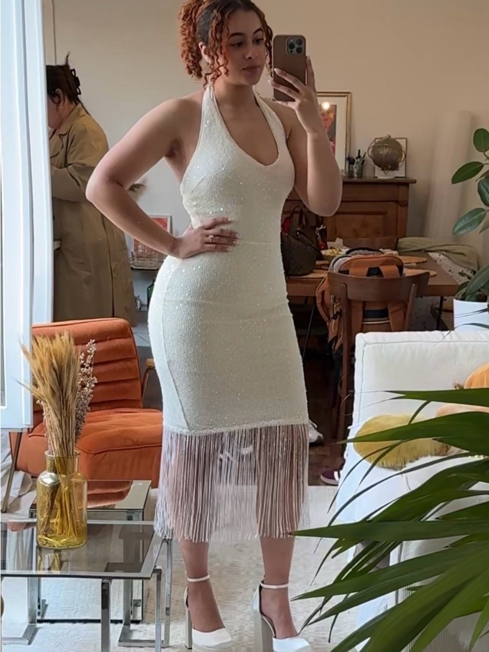 Cordelia Ivory Sequin Midi Dress